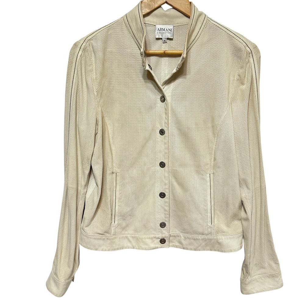 Armani Collezioni Perforated Suede Jacket Size 46/10 US Cream Lightweight *FLAWS